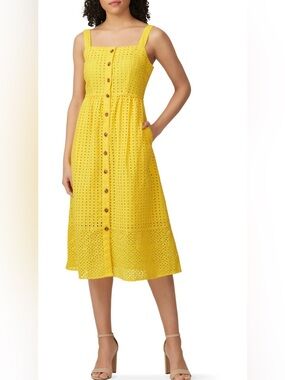 J.Crew Coletta Yellow Eyelet Button-Front Midi Sundress- Size 8